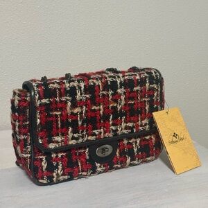 Patricia Nash Red, Black & Cream Tweed Crossbody Bag